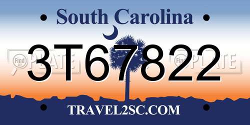 3T67822 South Carolina License Plate