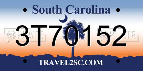 3T70152 South Carolina License Plate