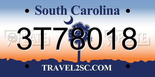 3T78018 South Carolina License Plate
