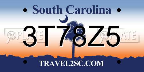 3T78Z5 South Carolina License Plate