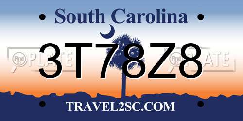 3T78Z8 South Carolina License Plate
