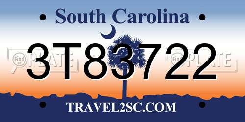 3T83722 South Carolina License Plate