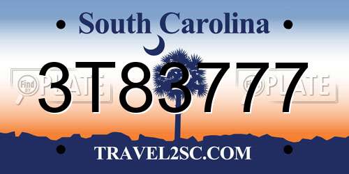 3T83777 South Carolina License Plate