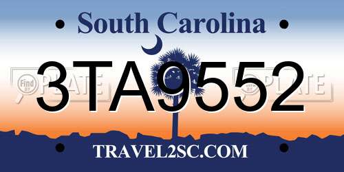 3TA9552 South Carolina License Plate