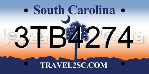 3TB4274 South Carolina License Plate