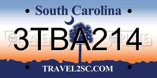 3TBA214 South Carolina License Plate