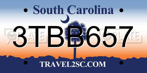 3TBB657 South Carolina License Plate