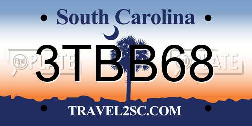 3TBB68 South Carolina License Plate