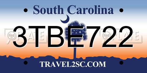 3TBE722 South Carolina License Plate