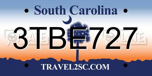 3TBE727 South Carolina License Plate