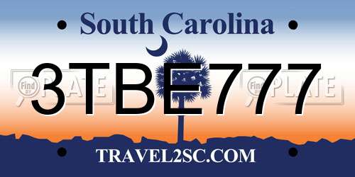 3TBE777 South Carolina License Plate