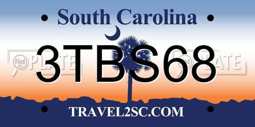 3TBS68 South Carolina License Plate