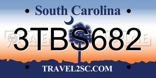 3TBS682 South Carolina License Plate