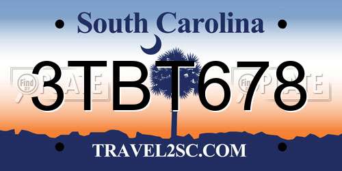 3TBT678 South Carolina License Plate