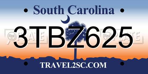 3TBZ625 South Carolina License Plate