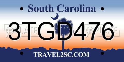 3TGD476 South Carolina License Plate