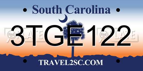 3TGE122 South Carolina License Plate