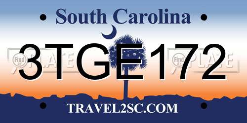 3TGE172 South Carolina License Plate