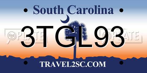 3TGL93 South Carolina License Plate