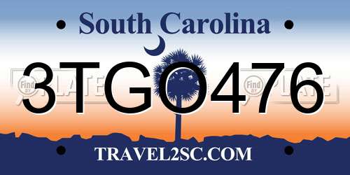 3TGO476 South Carolina License Plate