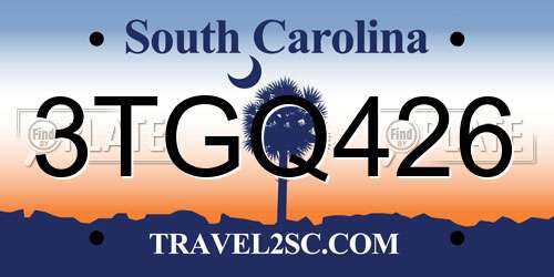3TGQ426 South Carolina License Plate