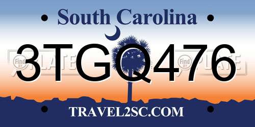 3TGQ476 South Carolina License Plate