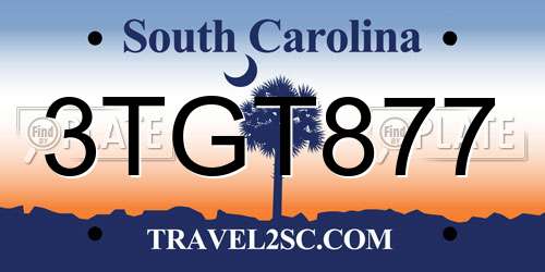3TGT877 South Carolina License Plate