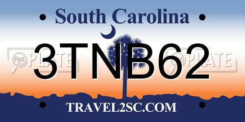 3TNB62 South Carolina License Plate