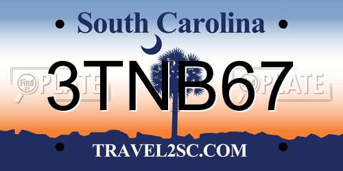 3TNB67 South Carolina License Plate
