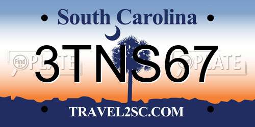3TNS67 South Carolina License Plate