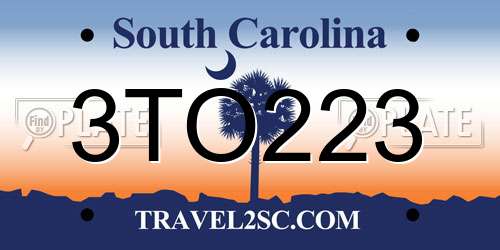 3TO223 South Carolina License Plate