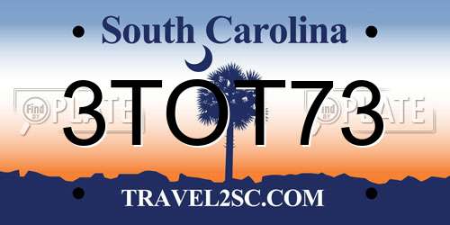3TOT73 South Carolina License Plate