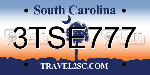 3TSE777 South Carolina License Plate