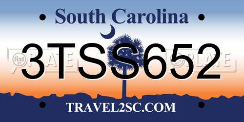 3TSS652 South Carolina License Plate