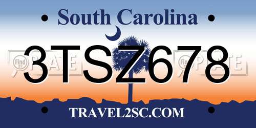 3TSZ678 South Carolina License Plate