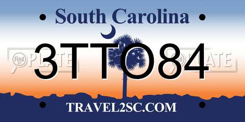3TTO84 South Carolina License Plate