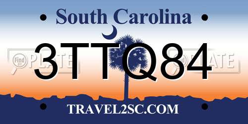 3TTQ84 South Carolina License Plate