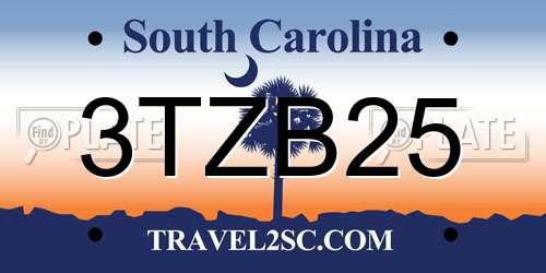 3TZB25 South Carolina License Plate