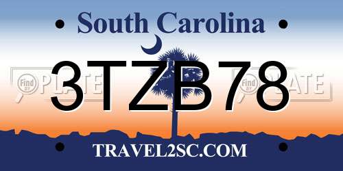 3TZB78 South Carolina License Plate