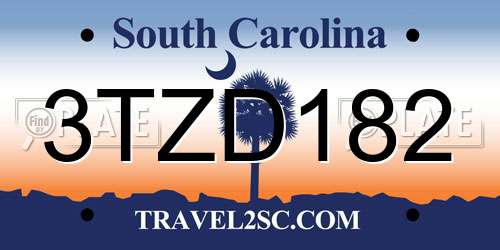 3TZD182 South Carolina License Plate