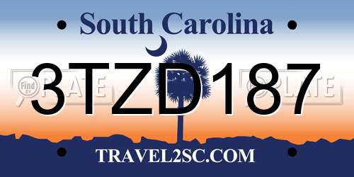 3TZD187 South Carolina License Plate