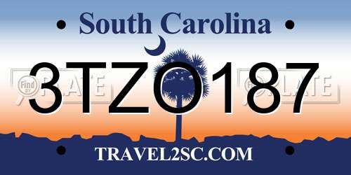 3TZO187 South Carolina License Plate