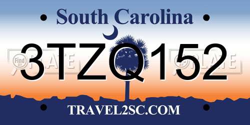 3TZQ152 South Carolina License Plate