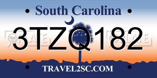 3TZQ182 South Carolina License Plate