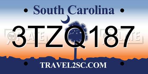 3TZQ187 South Carolina License Plate