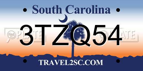 3TZQ54 South Carolina License Plate