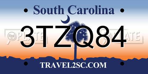 3TZQ84 South Carolina License Plate