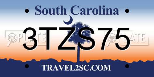 3TZS75 South Carolina License Plate