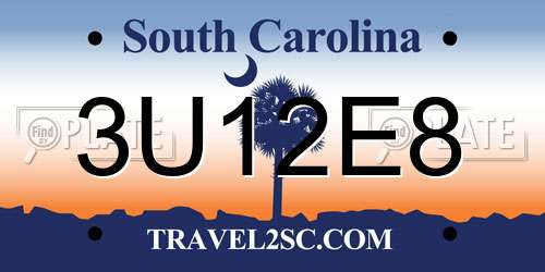 3U12E8 South Carolina License Plate