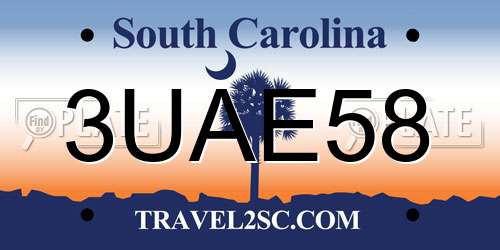 3UAE58 South Carolina License Plate
